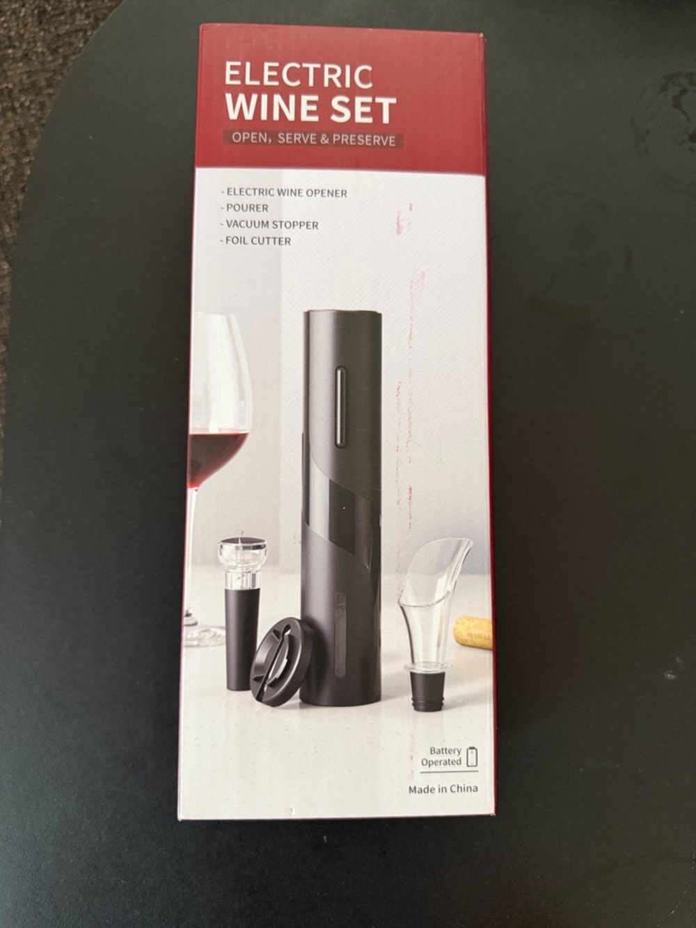 Electric Wine Set - Black Electric Wine Opener and Accessories